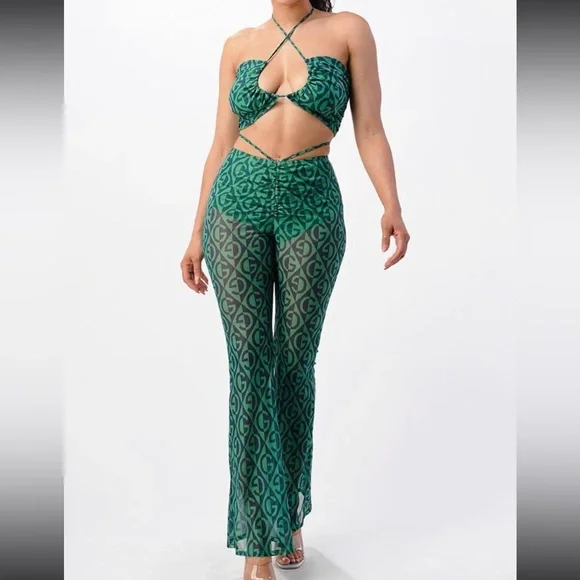 2pc Green Patterned Women's Set - Picture 3 of 5